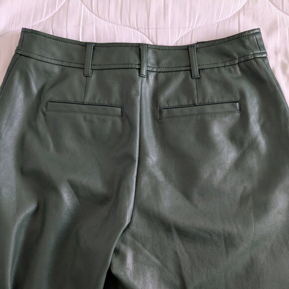 Anthropologie Crop Pants Women's Size 6 Forest Green Culottes Soft Faux Leather - Picture 8 of 13